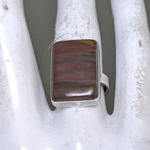 NWT Russian Russia Sterling Silver 925 Brown Petrified Wood Earrings & Ring Set - Picture 10 of 16